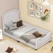 Twin Size Upholstered Daybed with Nailhead Trim Decoration and Guardrail, Linen Platform Bed Frame for Children's Bedroom