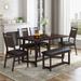 Farmhouse Dining Table Set, 6-Piece Solid Wood Table Dining Set with 4 Upholstered Chairs & Bench, Dining Kitchen Furniture Set