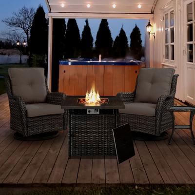 30 inch Fire Pit Table with PE Swivel Chairs