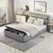 Grey Velvet Full Size Upholstery Platform Bed with Storage Headboard, Solid Construction, Easy Assembly, and Glam Accents