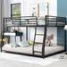 Metal Floor Bunk Bed Twin XL Over Queen Bunk Bed with Sloping Stairs and Guardrails for Girls, Boys, No Need Spring Box, Black