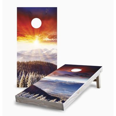 Sunset Winter Mountains Cornhole Game (Choose Wraps or Boards)