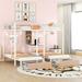 Full-Twin-Twin Triple Bunk Bed w/ Desks and Shelves, Multi-functional Metal Frame Bed w/ Drawers for Girls, Boys, White