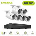 SANNCE 8 Channel 5MP PoE Security Camera System 6Pcs H.265+ Wired Bullet 5MP Outdoor PoE IP Cameras With Audio Recording 4K 8CH NVR For 24/7 Recording NO Hard Drive