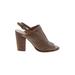 Lucky Brand Heels: Slingback Chunky Heel Casual Brown Solid Shoes - Women's Size 9 - Peep Toe