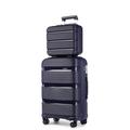Kono Luggage Sets 2 Piece Hard Shell Polypropylene Travel Trolley with 4 Spinner Wheels TSA Lock Carry On Hand Cabin Suitcase with Beauty Case (Navy)