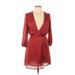 Le Lis Casual Dress - Mini V-Neck 3/4 sleeves: Red Dresses - Women's Size Large