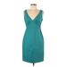 Elie Tahari for Nordstrom Cocktail Dress - Sheath Plunge Sleeveless: Teal Print Dresses - Women's Size 6