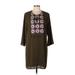 Elaine Turner Casual Dress - Shift Tie Neck 3/4 sleeves: Brown Dresses - Women's Size Large
