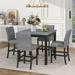 5-Piece Wooden Counter Height Dining Set, Square Dining Room Table and Chairs Stools w/Footrest & 4 Upholstered High-Back Chairs