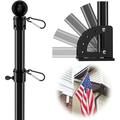 Yeyebest Flag Pole for House Outhood Commerical with 5 Position Mounting Bracket 5ft Stainless Steel Black Flagpole Kit Handheld Portable Carry Use Tangle Free House Garden Flag Pole