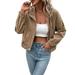 Lovskoo 2024 Women s Corduroy Zipper Jacket Casual Comfortable Long Sleeve Lapel Jacket Brown