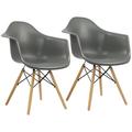 BULYAXIA Set of 2 Dining Chairs -Century Modern Dining Room Plastic Chairs Outdoor Side Chairs with Wood Legs for Kitchen Grey