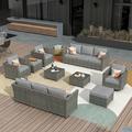 HOOOWOOO Patio Furniture Sets Outdoor Conversation Set 13 Pieces All Weather Wicker Sofa Sectional with Swivel Rocking Chair and Coffee Table Gray
