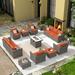 HOOOWOOO 16 Pieces Outdoor Furniture All-Weather Patio Conversation Set Wicker Sectional Sofa with Gas Fire Pit Swivel Rocking Chair Orange Cushion