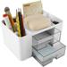 Desk Organizer Caddy with Clear Drawer Multifunctional Pen Holder Desk Drawer with Compartments Reusable Desk Storage Box Portable Pen Holder Organizer for Stationery Supplies Office Study Dorm