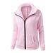 Lovskoo Womens Full Zip Up Fuzzy Fleece Jacket Solid Color Lapel Collar Outerwear Long Sleeve Casual Coat/Jacket Pink