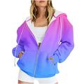 Lovskoo Women s Full Zip Sweatshirt Oversized Fleece Jacket Casual Printed Long Sleeve Hooded Outerwear Jacket Outerwear Purple