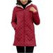 Lovskoo Womens Winter Coats Hooded Fuzzy Fleece Lined Quilted Jacket Long Sleeve Plus Fleece Cotton Padded Jacket Warm Lamb Fleece Top Coat Outerwear Coat Red