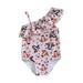 Asashitenel Kids Baby Girls Summer Swimsuit Cattle Floral Print Sleeveless One Shoulder Ruffle Bodysuits Swimwear Bathing Suit