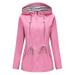 snowsong Womens Jacket Fall Outfits Ladies Solid Hooded Slim Pocket Hooded Striped Raincoat Windbreaker Coat Womens Coats Red 2 3XL