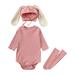 LYCAQL Girls Clothes Outfit Girls Boys Solid Ribbed Long Sleeve Romper Rabbit Ear Hat Socks Three Outfits 12 Month (Pink 6-9 Months)