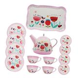 Kids Tea Set Tea Party Set Simulation with Metal Teapots Cups Plates Metal Afternoon Tea Playset for Girls Toddlers Children
