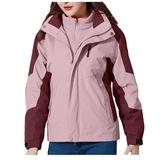 Lovskoo Women s Rain Jacket Hooded Active Winter Coat Casual Waterproof Windbreaker Detachable Cap and Thick Three-In-One Jacket Outdoor Sports Warm Jacket Pink