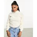 Threadbare Addison high neck cable knit oversized jumper in off white