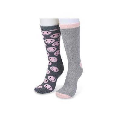 Women's 2 Pack Super Soft Midweight Cushioned Thermal Socks by GaaHuu in Grey Happy Face (Size ONE)