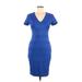 Bisou Bisou Casual Dress - Sheath V Neck Short sleeves: Blue Print Dresses - Women's Size 6