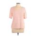 Croft & Barrow Short Sleeve Top Pink Print Scoop Neck Tops - Women's Size Large