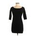 Forever 21 Casual Dress - Bodycon Boatneck 3/4 sleeves: Black Print Dresses - Women's Size Medium