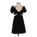 Divided by H&M Cocktail Dress - A-Line V-Neck Short sleeves: Black Solid Dresses - Women's Size 2X-Small