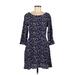 Gap Casual Dress - A-Line Scoop Neck 3/4 sleeves: Blue Print Dresses - Women's Size 8 Petite
