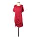 K. Jordan Casual Dress Scoop Neck Short sleeves: Burgundy Print Dresses - Women's Size Large