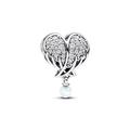 Pandora Moments Angel wing heart sterling silver charm with clear cubic zirconia and white lab-created opal