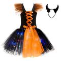 AXTMR Halloween Children'S Led Light Dress, Light-Up Girl Princess Dress With Devil Horn Headband,We Do Not Carry Button Batteries,Orange1,10T