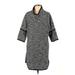 Max Studio Casual Dress - Sweater Dress High Neck 3/4 sleeves: Black Marled Dresses - Women's Size Large