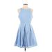 She + Sky Casual Dress - Mini Crew Neck Sleeveless: Blue Stripes Dresses - Women's Size Medium