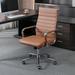 Ivy Bronx Amaiia Ribbed Leather Swivel Ergonomic Office Desk Chair w/ Metal Frame Upholstered/Bungee/Metal in Brown | Wayfair