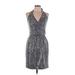 Chetta B Cocktail Dress - Mini Plunge Sleeveless: Silver Leopard Print Dresses - Women's Size 12