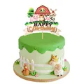 Farm Cow Cake Topper Happy Birthday Animal Pig Sheep Wedding Bride Party Cupcake Toppers Baby Shower