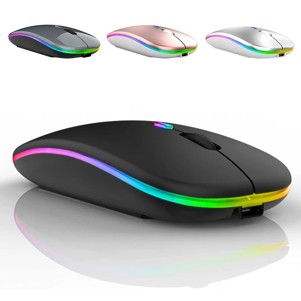 Mouse wireless a LED Mouse RGB ricaricabile USB compatibile con Bluetooth Mouse ergonomico silenzioso con retroilluminazione per PC portatile iPad