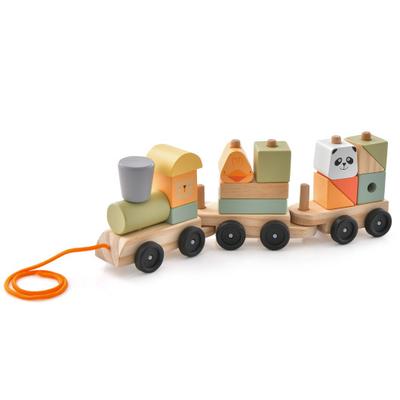 Costway 3-Section Toy Wooden Train Set with Stackable Building Blocks