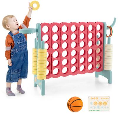 Costway 4-in-a-Row Connect Game with Basketball Hoop and Toss Ring-Blue