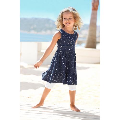 „Jerseykleid KIDSWORLD „“STERNE““ Gr. 116/122, N-Gr, blau (marine, bedruckt) Mädchen Kleider Jerseykleider mit Haarband“