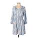 Nine West Casual Dress - A-Line V-Neck 3/4 sleeves: Blue Dresses - Women's Size Large