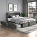 Full Size Grey Linen Upholstered Wingback Platform Bed with 4 Storage Drawers,No Box Spring Needed