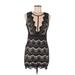 Alt. B Cocktail Dress - Bodycon Scoop Neck Sleeveless: Black Print Dresses - Women's Size Medium